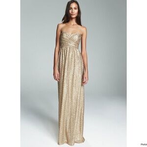Amsale Dresses Amsale London Sequin Tulle Strapless Column Maxi Gown In Gold Sz8